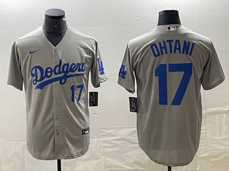 Mens Los Angeles Dodgers #17 Shohei Ohtani Number Grey Cool Base Stitched Jersey